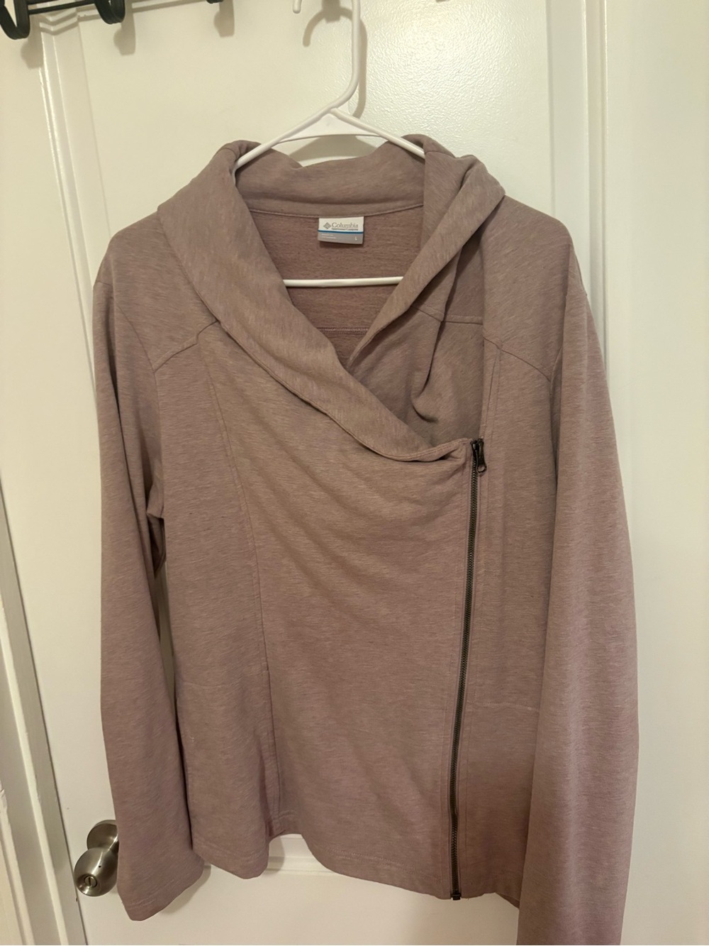 Columbia Mauve Asymmetrical Zip Cowl Hoodie Sweater